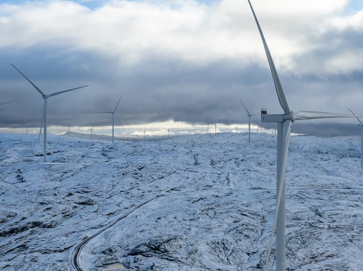 Aquila Capital Windpark covered in snow in Norway